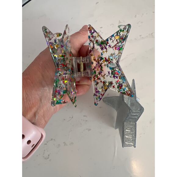 STAR HAIR CLIPS SET OF TWO SILVER AND MUTLICOLOR STARS HAIR CLIPS - Picture 4 of 5